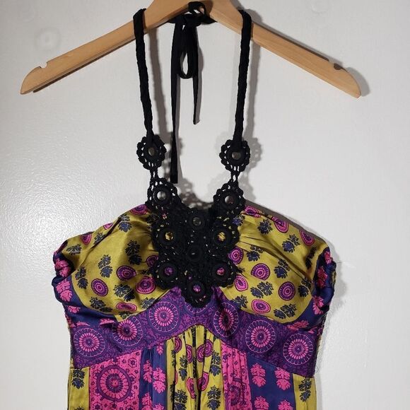 Kale Bob Silk Blend Colorful Boho Sleeveless Maxi Dress Size XS - Picture 2 of 9